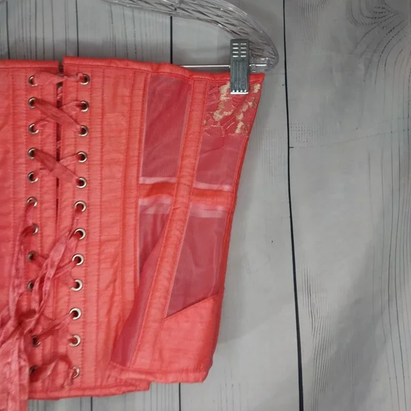 Corset Story Peach Lace-Up With Zip Side Panels Boned Underbust Corset - Picture 6 of 9